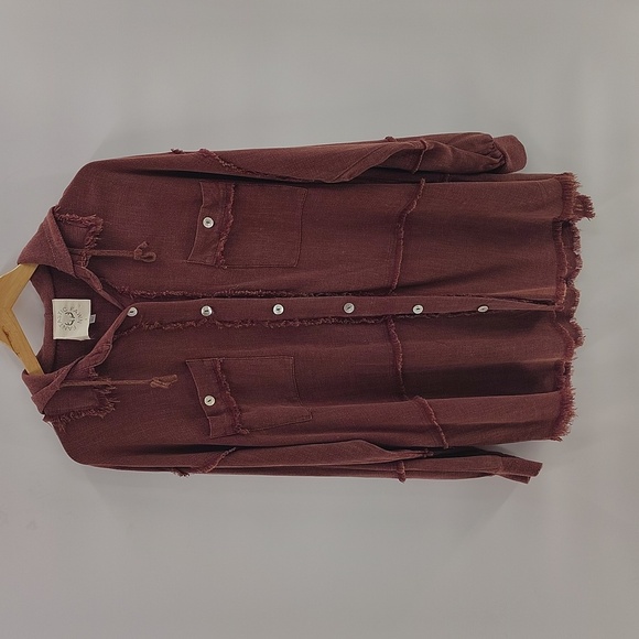 Fantastic Fawn Button Up Hooded Jacket Lightwight Size Small Oversized Rust red - Picture 1 of 13
